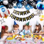 55 globos metálicos de color azul, globos de aluminio con forma de cohete y astronauta, feliz cumpleaños - Imagem 4