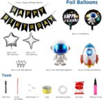 55 globos metálicos de color azul, globos de aluminio con forma de cohete y astronauta, feliz cumpleaños - Imagem 2